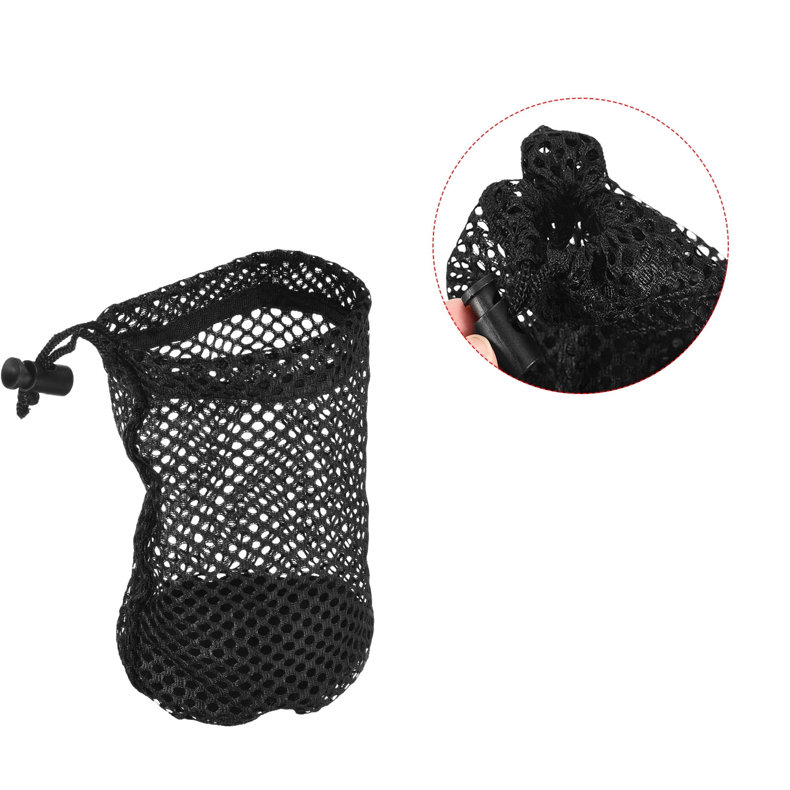Unique Bargains Nylon Golf Ball Bag Drawstring Mesh Storage Bag 2 Pack Black 6.7"x 4.3"