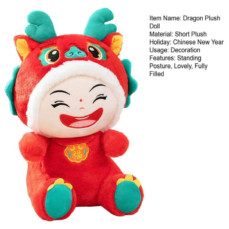 Year of 2024 Dragon Mascot Plush Doll Soft Stuffed Animal Doll 3D Standing  Posture Chinese Zodiac Dragon Plushies Festival Home Decoration New Year