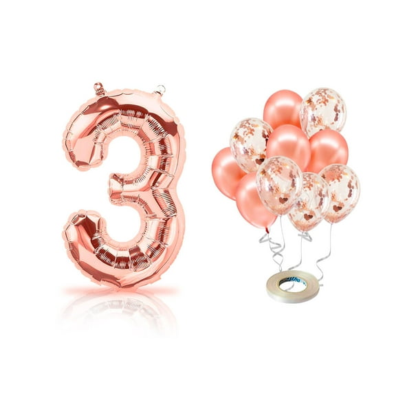 PARIS PRODUCTS - 3rd Birthday Rose Gold Balloons & Number 3 Mylar Balloon, 3rd Birthday Decorations for Girls, Birthday Party