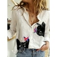 thumbnail image 3 of Chemise pour Femmes Mode Patchwork Coloré Haut Tempérament Manches Longues Chemise Chat Automne 2023 Design de Marque, 3 of 5