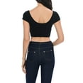thumbnail image 3 of Womens Trendy Solid Color Basic Scooped Neck and Back Crop Top Black Medium, 3 of 3