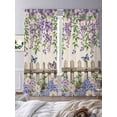 thumbnail image 3 of Spring Purple Flowers Sheer Curtains 84 Inch Length 2 Panels Set Window Treatments, Farmhouse Leaves Fences Burlap Rod Pocket Semi Curtains for Living Room/Bedroom/Kitchen Décor, 104"W x 84"L, 3 of 7