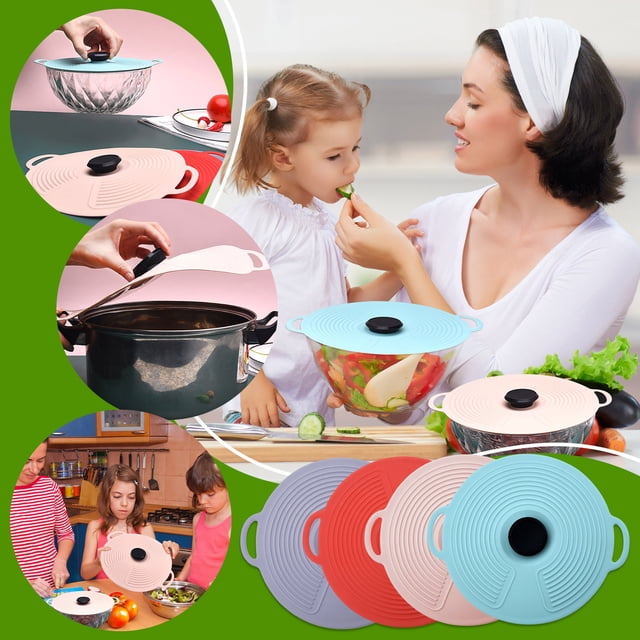 Fiudx Tapa de Silicona para Conservación, Diseño Antiderrames, Apta para Microondas y Horno, Flexible y Reutilizable, Fácil de Limpiar, Juego de Varios Tamaños, Compatible con Todos Los Recipientes,