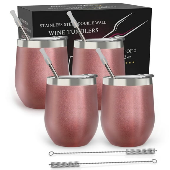 Stainless Steel Insulated Wine Tumbler - Rose Gold by Chillout Life for Unisex - 4 x 12 oz Tumbler