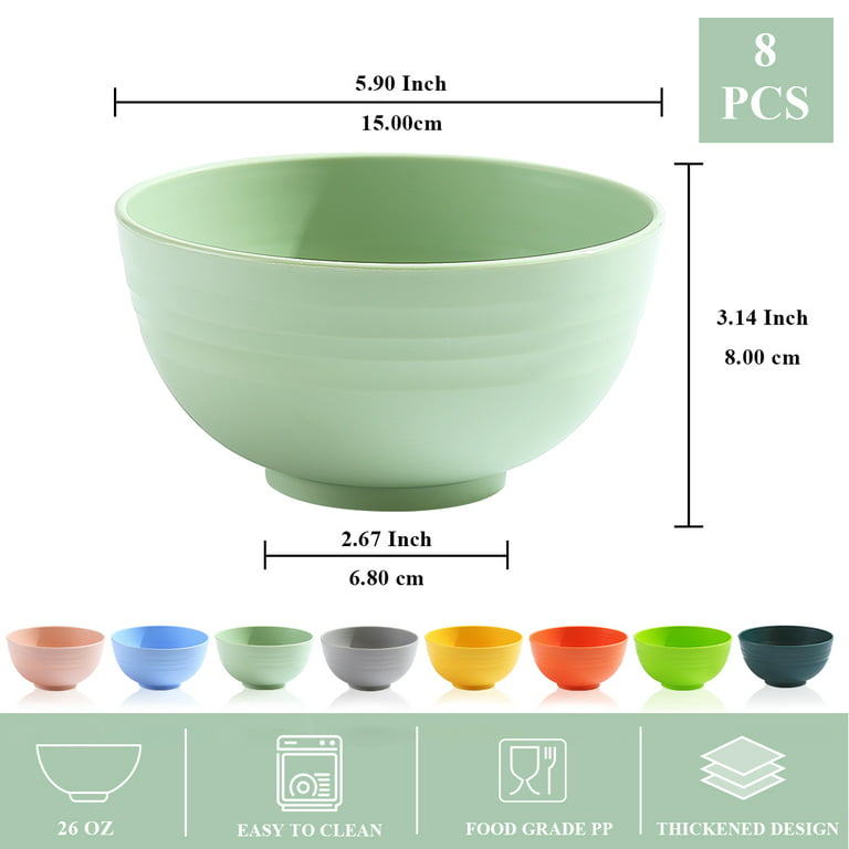 Reanea Cereal Bowls 8 Pieces, Unbreakable and Reusable Light Weight Bowl for Rice Noodle Soup Snack Salad Fruit BPA Free, Size: 6.14x6.14x8.46, Green