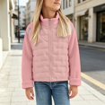 thumbnail image 2 of CPNG Girls Fleece Quilted Jacket Solid Color Stand Collar Full Zip Long Sleeve Jacket Spring Autumn Winter Lightweight Warm Outdoor Casual Coat, 2 of 8