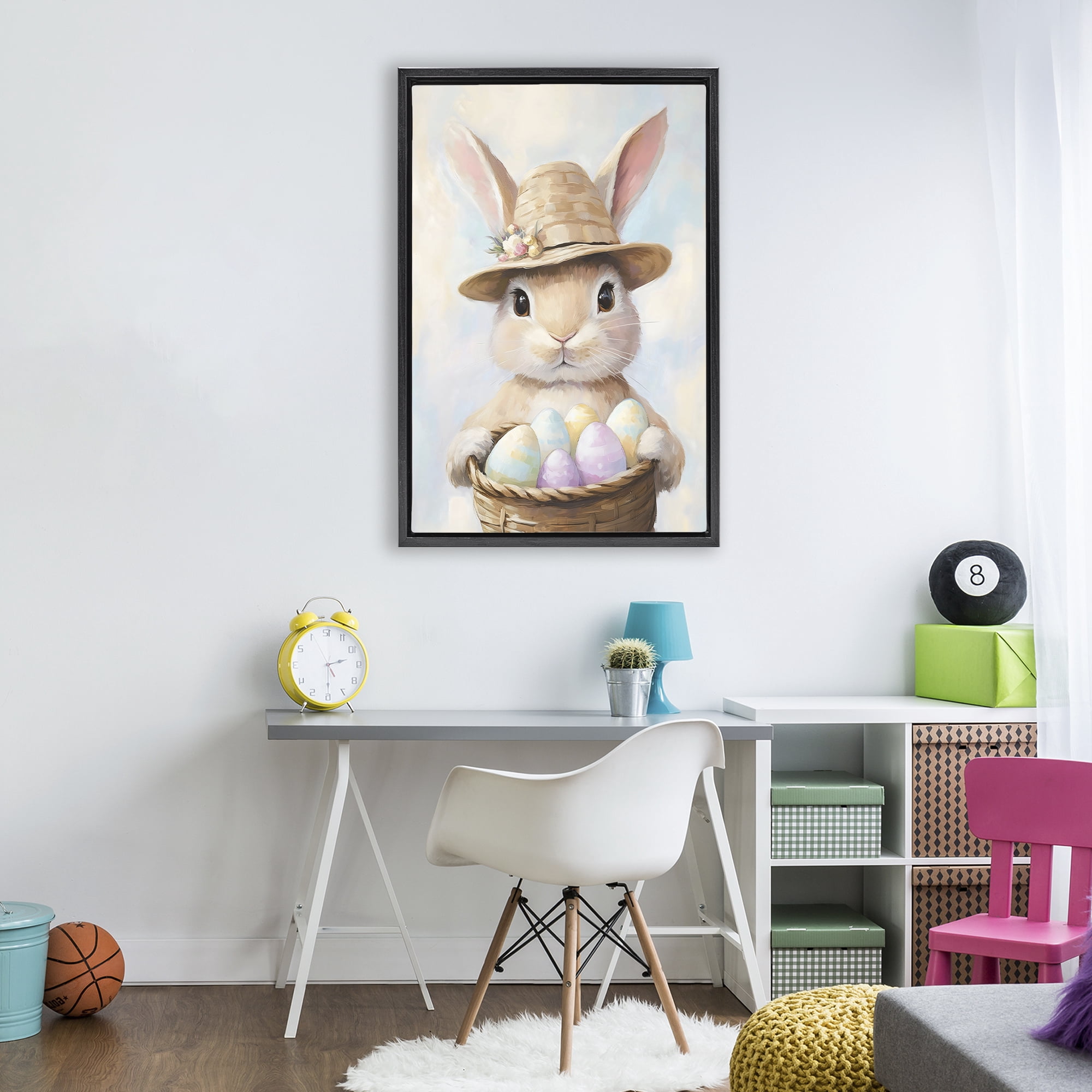 Stupell Industries Bunny with Easter Egg Basket Black Framed Floater Canvas Wall Art, design by The Prints Vibe