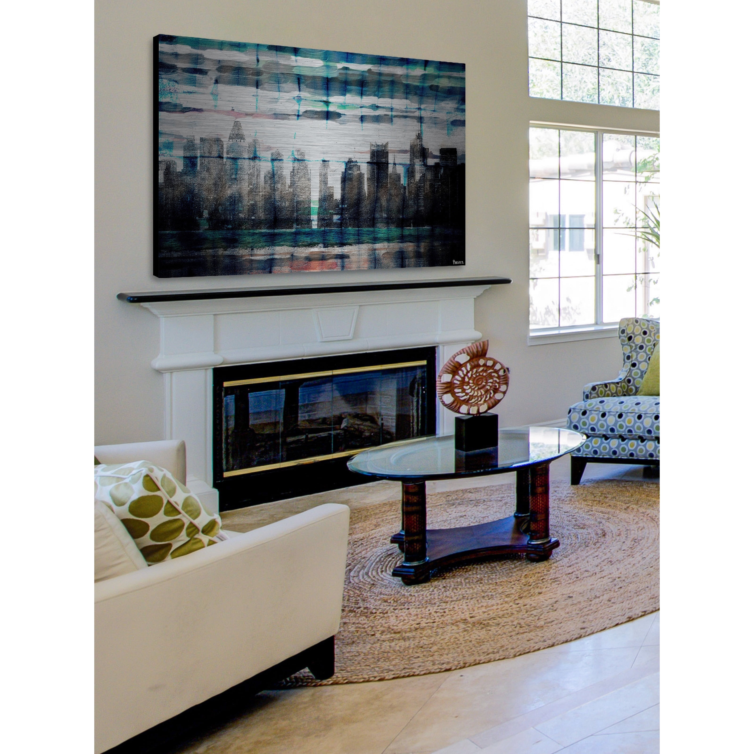 Parvez Taj  'Skyline at Night' Painting Print on Brushed Aluminum 36 x 24