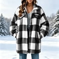 thumbnail image 2 of Button Down Plaid Jacket for Women,Turned-Down Collar Warm Fleece Shacket Coat with Pockets for Fall and Winter, 2 of 9