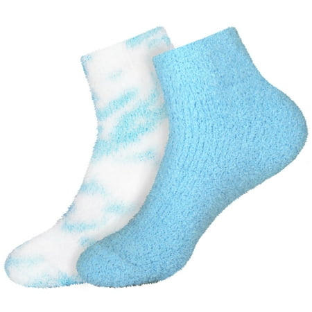 

BambooMN Women s Girl Fuzzy Warm Fluffy Tie-Dye Colorful Fun Ankle Socks - 2 Pairs