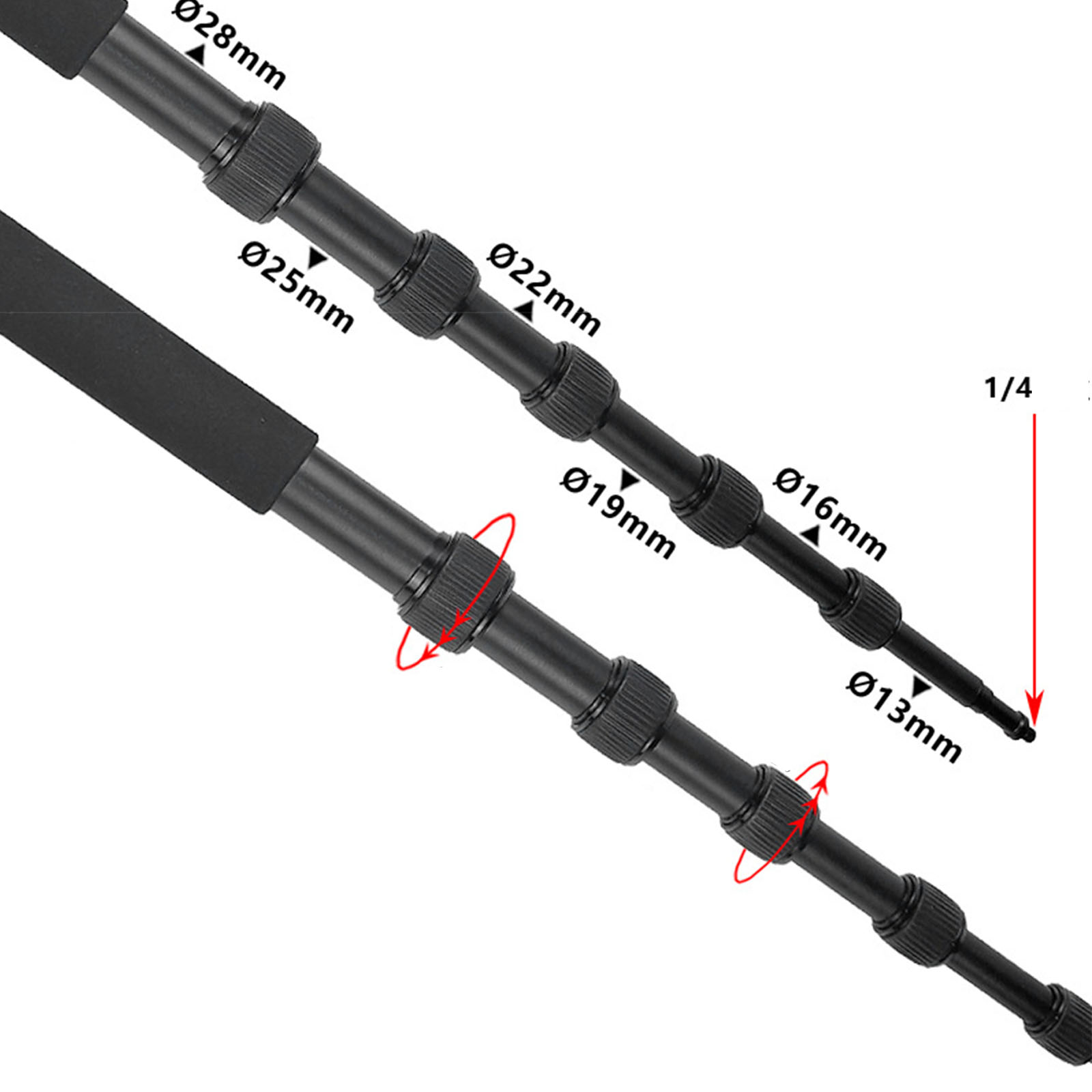 NEXAVKPR 6-Section Extendable Microphone Arm Pole for Filming with 1/4" / 3/8" Threads