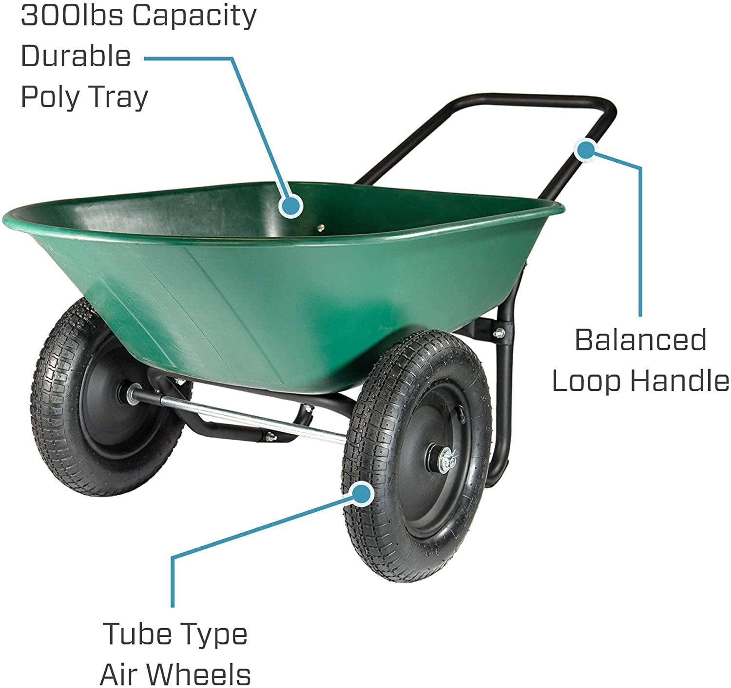 2 Tire Wheelbarrow Home Garden Cart Garden Work Heavy-duty Dolly Green 