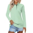 thumbnail image 2 of larppty Womens V Neck Polo Shirts Long Sleeve Collared Tops Fall Loose Golf Casual Tunic Blouses (Light Green, 3XL), 2 of 6