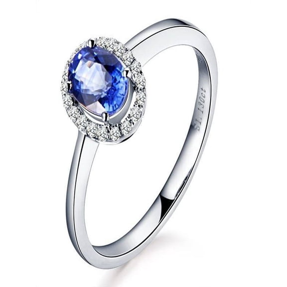 Blue Sapphire Oval Cut And Moissanite Diamond Engagement Ring On 10K White Gold, Promise Ring, Anniversary Ring