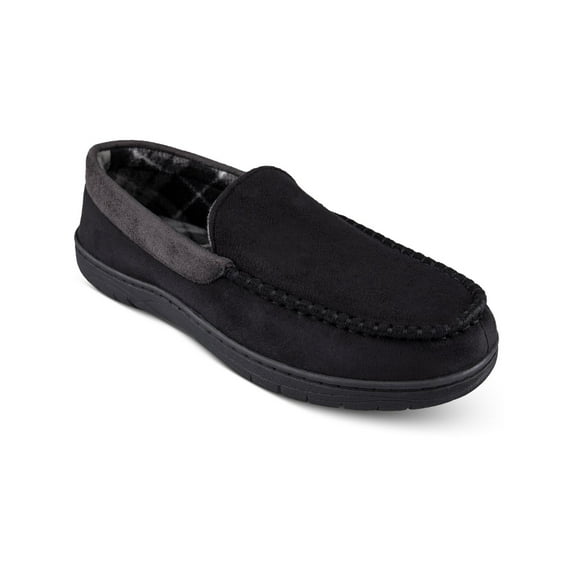 Haggar Men's Microsuede Fleece Lined Venetian Slippers Black Size Large