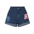thumbnail image 5 of CALAFEBILA Womens Jean Shorts Denim Mid Rise Womens Shorts Blue Distressed Ripped with Pockets Independence Day American Flag Graphic Casual 4th of July Shorts, 5 of 6