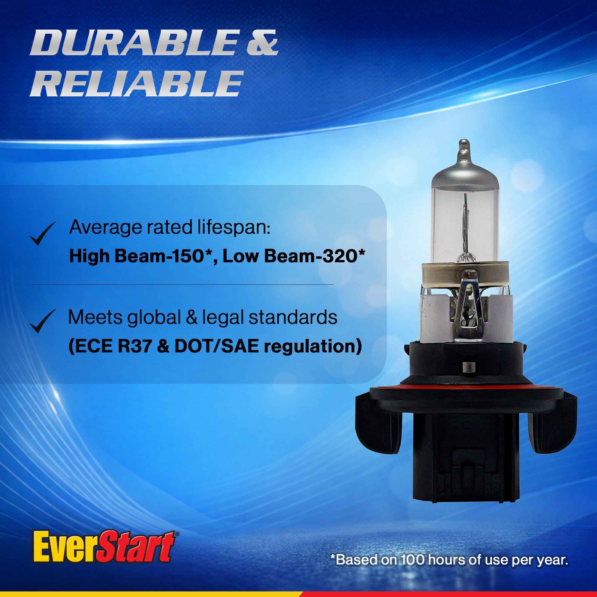 EverStart H13 Halogen Headlight Bulb, 1 pack, Compatible with Multiple Cars