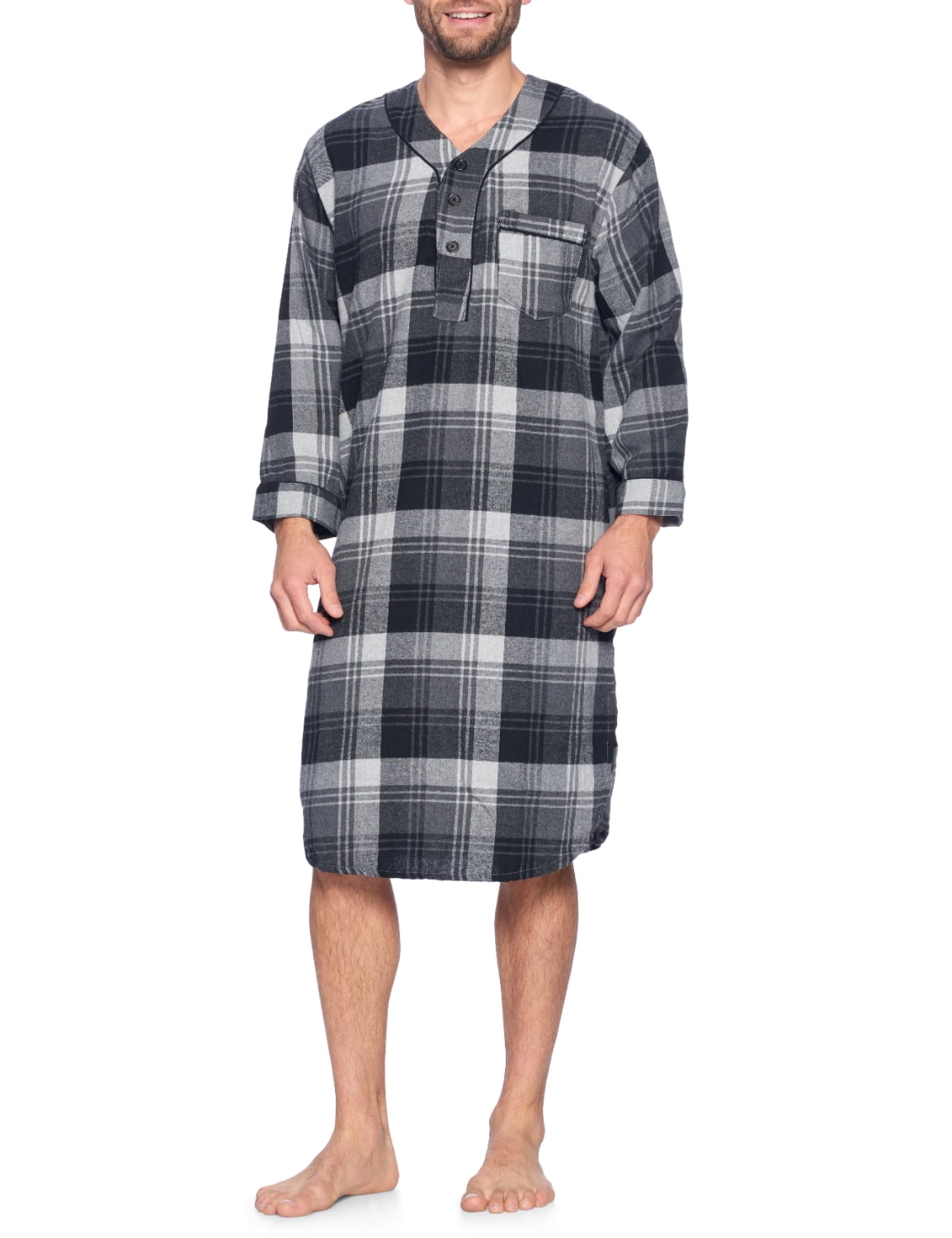 Ashford /& Brooks Herren Flanell Plaid Long Sleep Shirt Henley Nachthemd