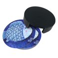 thumbnail image 6 of PAYOHTO Sea Fishes Blue Painting Premium PU Leather Coasters Set - 6 Stylish Round Drink Coasters with Storage Box for Home and Office Use, 6 of 6