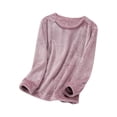 thumbnail image 4 of Sakmal Pullover Pajama Tops Women Fleece Long Sleeve Warm Flannel Loungewear Pink Crew Neck Loungewear for Women XL, 4 of 5