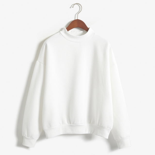 Chandails en Molleton à Capuche pour Femmes, Pull Mode Col Roulé Manches Courtes Col Rond Plus Velours Uni Long Manteau Blanc