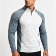 thumbnail image 5 of hoksml Men's Cotton Spandex Blend Color Block Raglan Long Sleeve Zip Neck Top, Half Zip Stand Collar Casual Athletic Daily Shirt, 5 of 5