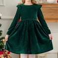 thumbnail image 4 of Abcomgle Girls Fall Dresses Size 7-8 Velvet A-Line Ruffle Sleeve Midi Dresses for Girls Cute Crewneck Winter Formal Dresses for Girls,7-8Years,Green, 4 of 4