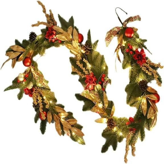 EWASWON Christmas Pre-lit LED Christmas Wreath, Pre-assembled Artificial Mailbox Wreath, Weather-Resistant Outdoor Holiday Decoration