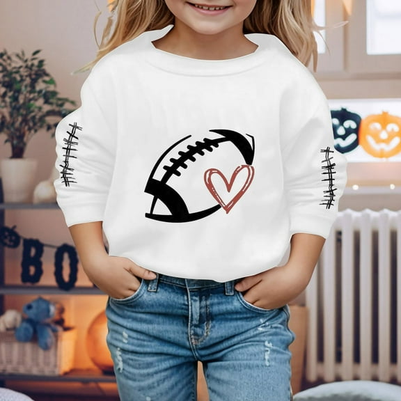 Symoid Sweatshirt Girls,Holiday Sweat Shirt for Kids,Warm Football Pullover Crew Neck Child Clothing,White,Size 7 T