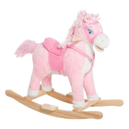 Kids Ride on Rocking Horse Toddler Plush Toy with Realistic Sounds and Swinging Tail for 3 Years Old Children