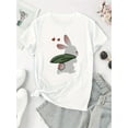 thumbnail image 3 of Women's Casual Bunny Heart Graphic Tee - Soft Polyester Blend, Round Neck Short Sleeve, Comfortable Summer Top in White, 3 of 8