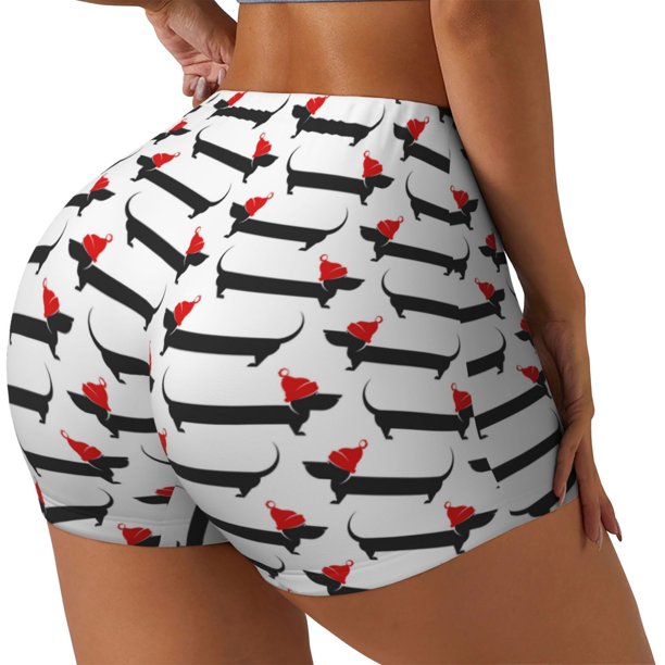 Fotbe Christmas Dachshund Shorts Sin Costuras – Shorts Deportivos de Cintura Alta para Mujer, Elásticos para Gimnasio, Yoga, Running o Ciclismo-X-Large