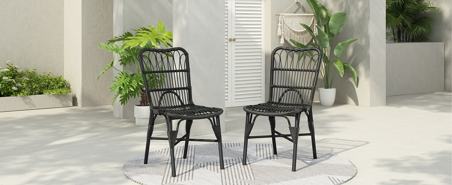 Euroco Outdoor PE Wicker Patio Dining Chairs Set of 2,Outdoor Rattan chairs for Backyard, Poolside, Garden, GREY