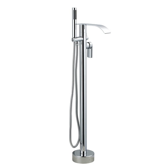 Wowow Single-Handle Freestanding Tub Faucet with Handshower and Waterfall Spout in Polished Chrome
