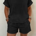 thumbnail image 4 of Cagogo Women Plus Size 2 Piece Shorts Set Round Neck Short Sleeve Tshirt Pocket Loose Casual Summer Outfits Matching Lounge Sets Tracksuits Travel Airport Clothes, Black 3XL, 4 of 7