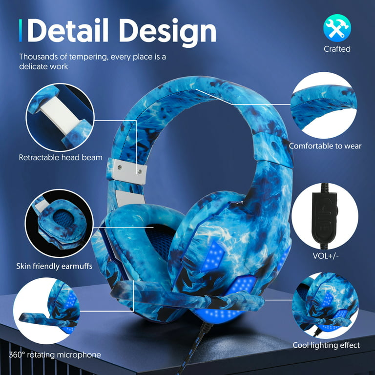 [2024 New] Gaming Headset, Gaming Headphones with Noise Cancelling Mic  Memory Earmuffs RGB Light for PC, PS4, PS5, Xbox Headset Phone, Switch, Mac