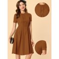 thumbnail image 2 of INSPIRE CHIC Robe Vintage Plissée à Manches Courtes à Col Rond pour Femme Brun TG, 2 of 5