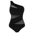thumbnail image 3 of ZAXARRA Women's One Piece Swimsuits One Shoulder Plus Size Swimwear Bathing Suit with See Through Mesh Style, 3 of 5