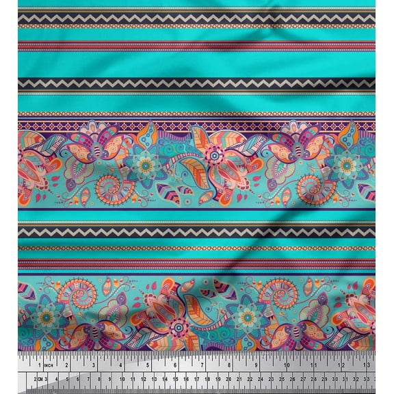 Soimoi Cotton Duck Fabric Stripe,Leaves & Paisley Print Fabric by Yard 42 Inch Wide