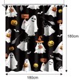 thumbnail image 2 of Cortina de ducha de tela con forma de fantasma de Halloween, con dibujos animados divertidos y espeluznantes, calaveras, para niños en blanco y negro, para fiestas navideñas, con ganchos, 2 of 5