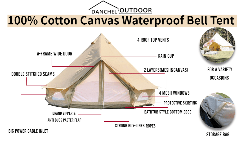DANCHEL OUTDOOR 13.2ft=4M Spacious Canvas Bell Tent for 4
