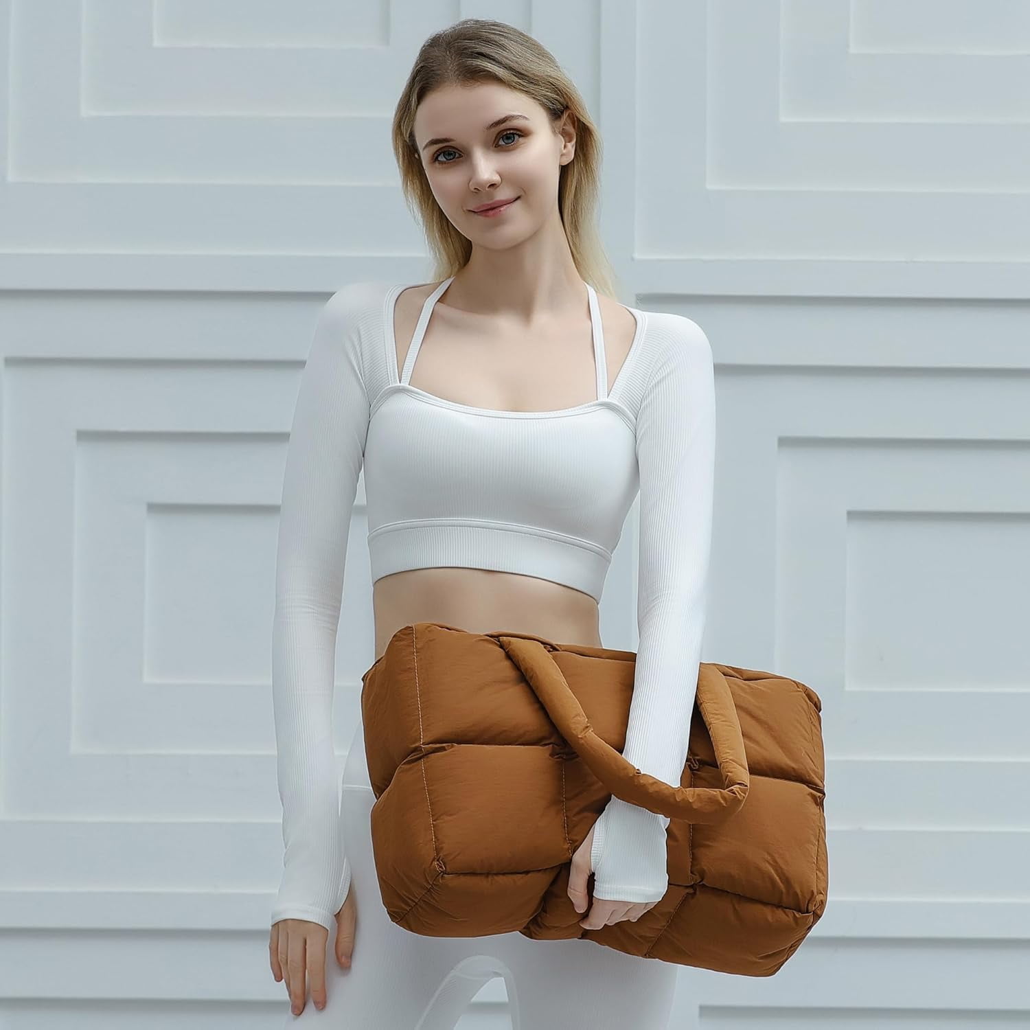 JennyShop Large Capacity Fashion Quilted Puffy Handbag, Herald Puffer Tote Bag for Women, Lightweight Satchel Purse for Working Travelling Gym Shopping