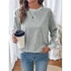 thumbnail image 5 of Sudadera Informal para Mujer, Cuello en V, Encaje, Farol, Larga, Holgada, para Otoño Gris L, 5 of 10