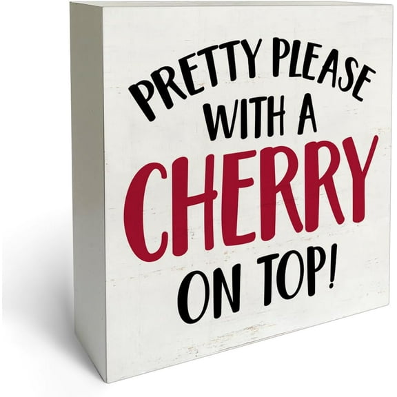 Rustic Style Cherry Box Sign Wood Desk Sign Decor Cherries Wooden Block Plaque Box Sign With Saying Home Kitchen Decorations (5 X 5 Inches)