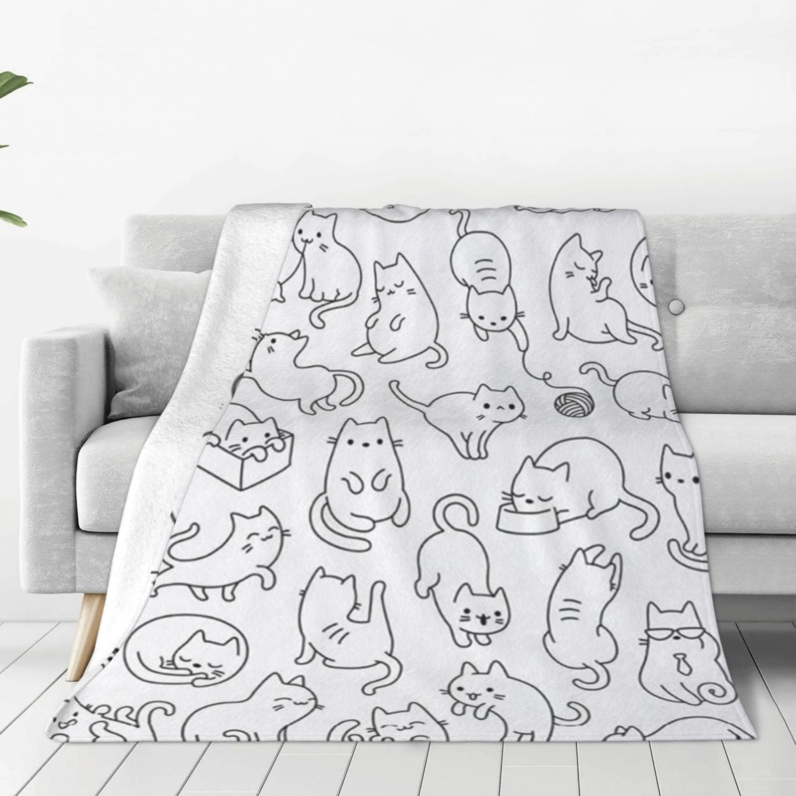 Funny Cat Print Throw Blanket for Women Soft Fuzzy Warm Lightweight