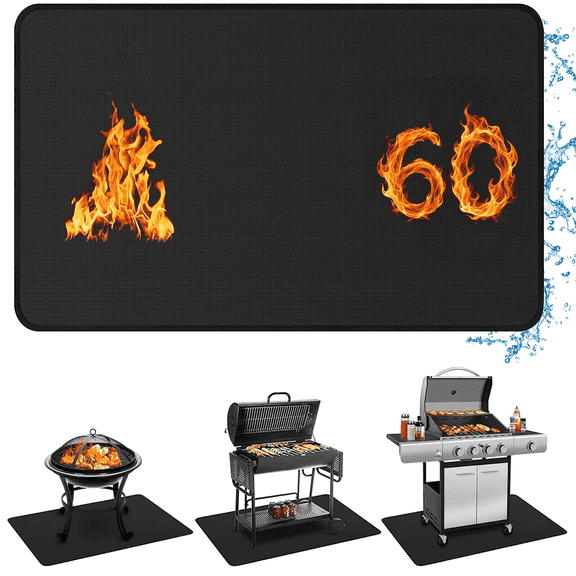 GPED Heat Resistant Grill Mats, 60×42 Inch Under Grill Mat for Outdoor Grill to Protect Your Prep Table and Outdoor Grill Table - Fire Proof & Water Proof & Oil Proof BBQ Mat - Black (0.6mm)