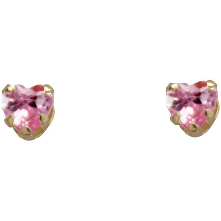 Heart-Shaped Pink Cubic Zirconia 14kt Yellow Gold Stud Earrings