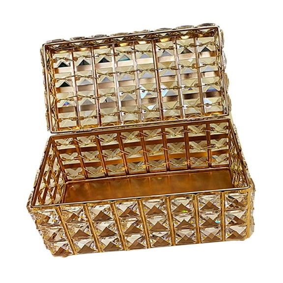 Crystal Jewelry Box Elegant Trinket Organizer for Watches Earrings Necklaces Gold
