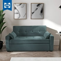 Sealy Muskoka Queen Pop-Up Sofa Bed Convertible with USB Port in Teal with Solid Wood Legs in Espresso