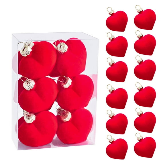 Yyuenw 12 Pcs Valentine‘s Day Velvet Heart Ornaments Bulk Valentine Tree Decoration Mini Flocking Hanging Ornaments for Valentine's Anniversary Party Mini Tree Decor